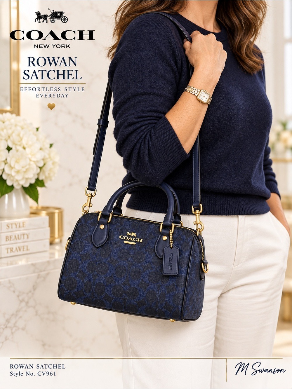 NEW Coach Navy Signature 3-Piece Medium Rowan Satchel Wallet Wristlet Set NWT - Picture 5 of 6